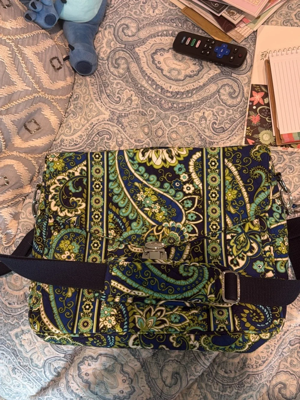 Vera Bradley Paisley Crossbody Messenger Bag - Navy, Green & Teal